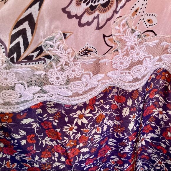 NEW FARM Rio Glam Tapestry Burgundy Lace Short Sleeve Maxi Dress Floral Pink XL - Picture 12 of 16